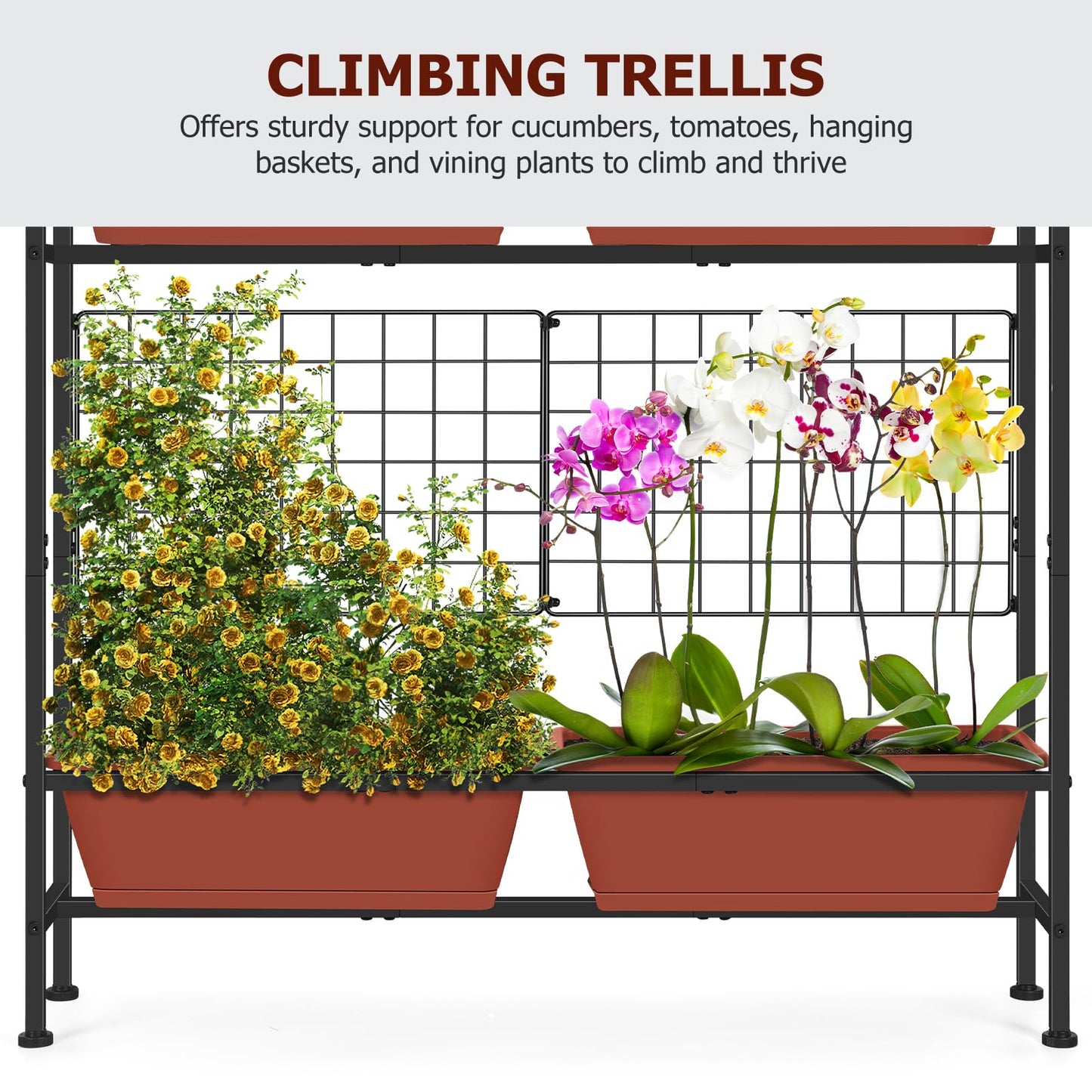 OYEAL Raised Garden Beds with Legs & Trellis, 32" Tall Herb Garden Planters for Indoor/Outdoor Plants, Vertical Elevated Flower Box for Backyard, Porch, Patio, Balcony, Red