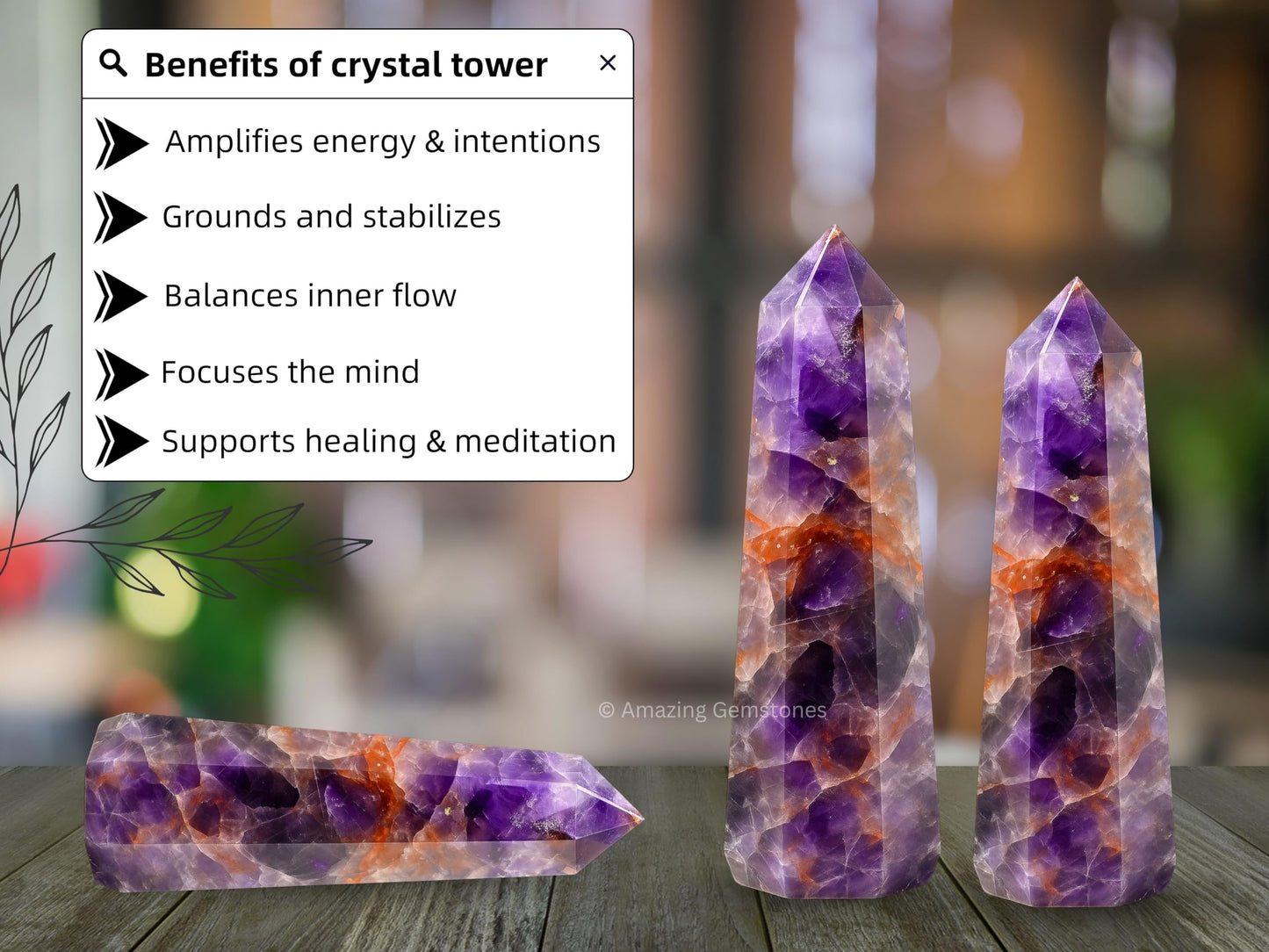 Amazing Gemstone Amethyst Chevron Crystal Towers ~ Natural Healing Crystal Point Obelisk for Reiki Healing and Crystal Grid (2" to 3" Inch)