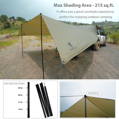 GEERTOP Large Car Tailgate Awning Tarp with 10m LED String Lights Waterproof Outdoor Rear Vehicle Awning Shelter for Van, MPV, Campers