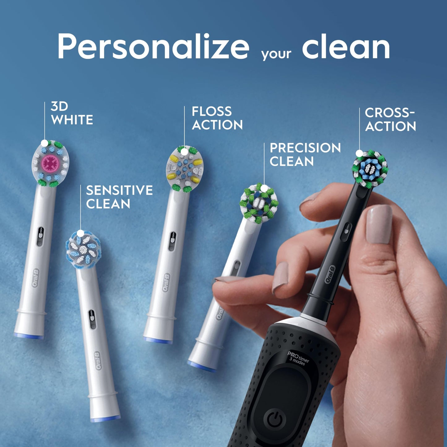 Oral-B Vitality Pro Electric Toothbrushes for Adults, for Him/Her, 1 Handle, 2 Toothbrush Heads, 3 Brushing Modes Including Sensitive Plus, 2 Pin UK Plug, Black (Packing May Vary)