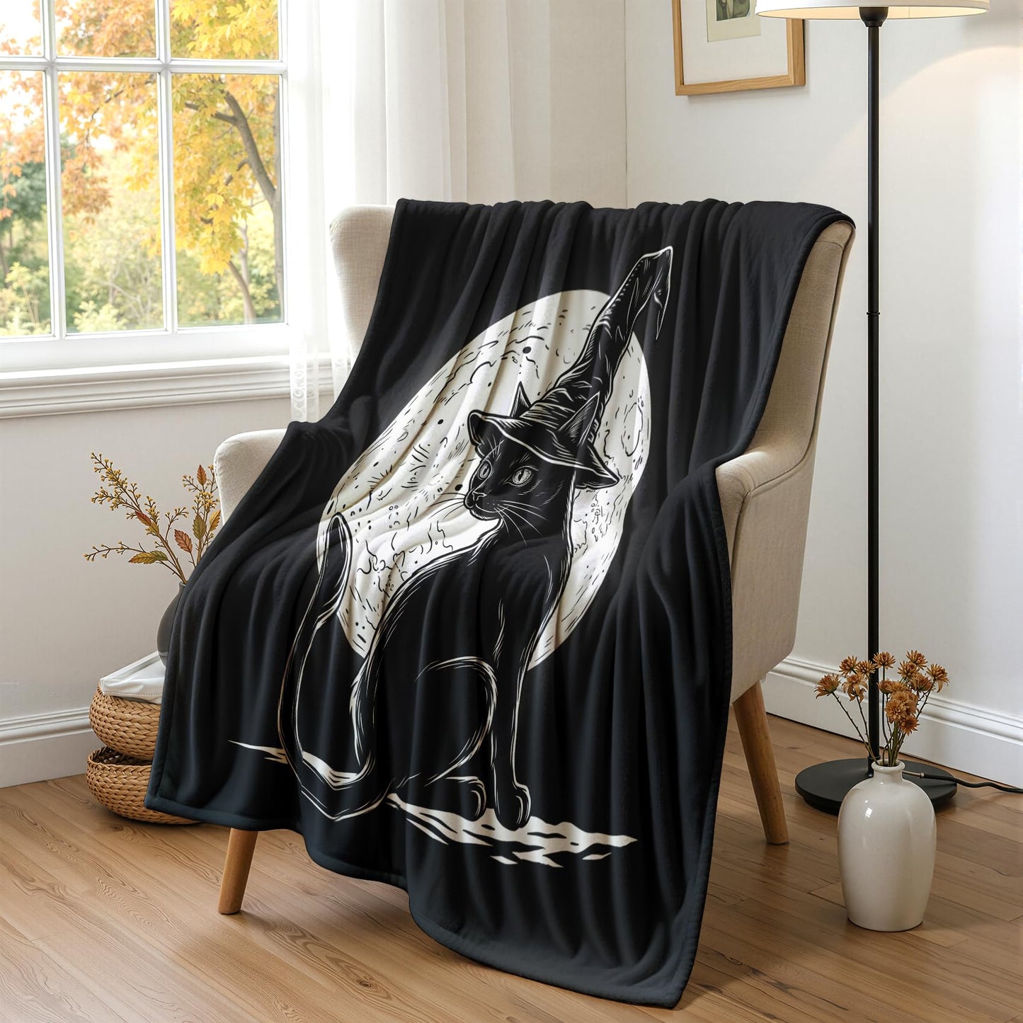 GEDAEUBA Black Cat Blanket Halloween - Witchy Fleece Blanket Throw, Soft Cozy Blankets & Throws for Couch, Bed, and Sofa, 50x70 inches