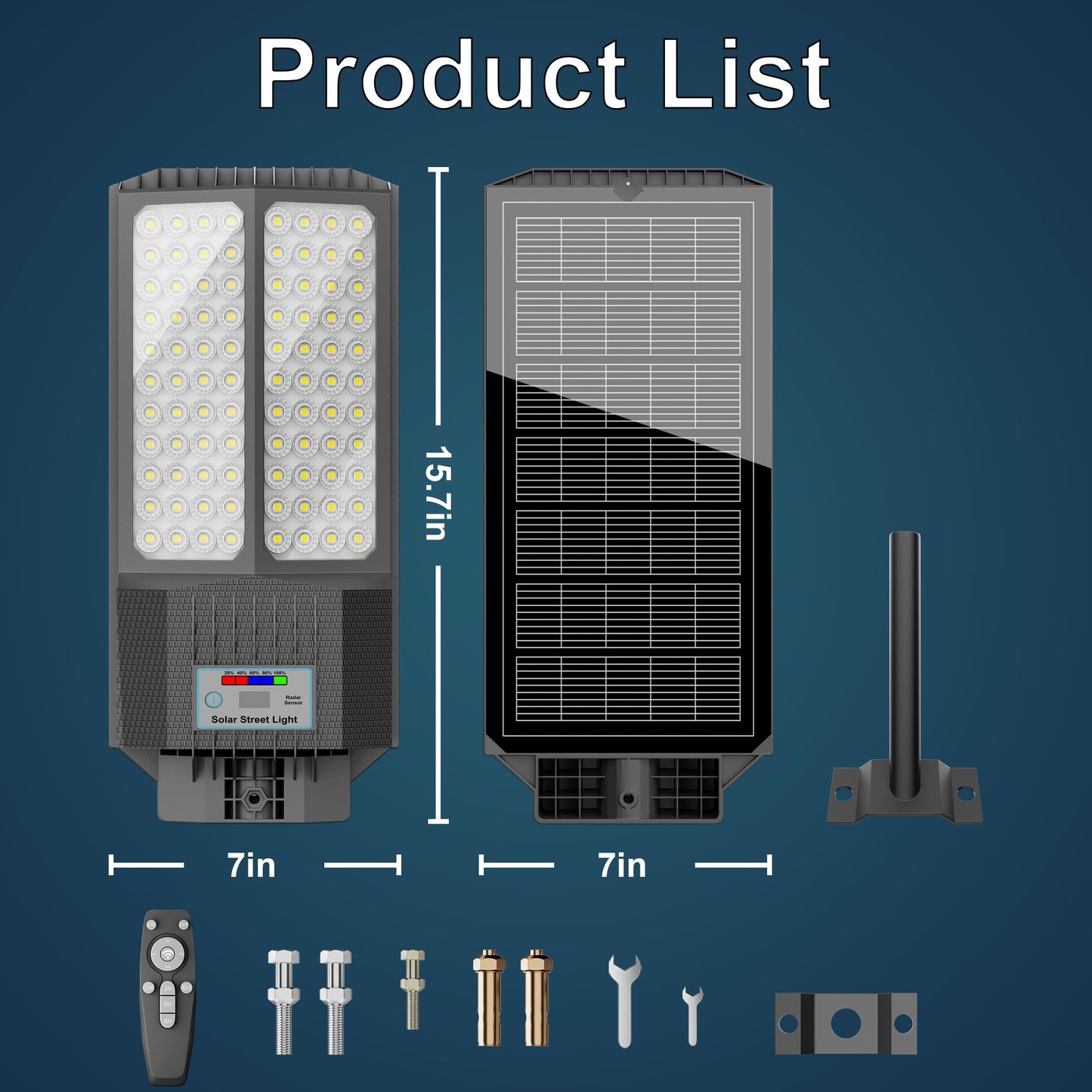 Jadisi 2025 New Solar Street Light, Solar Street Lights Outdoor Waterproof Dusk to Dawn 7000K LED Security Flood Light with Motion Sensor and Remote Control for Pathway, Entryway & Yard