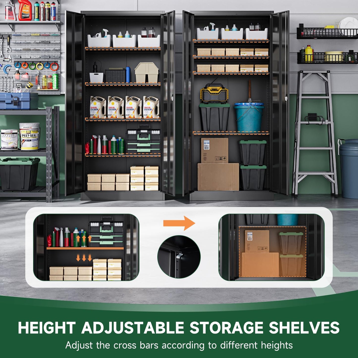 Letaya Metal Garage Storage Cabinets with Lock Door and Adjustable Shelves, Steel Tool Cabinets for Home,Office,Warehouse Organisieren (Black)