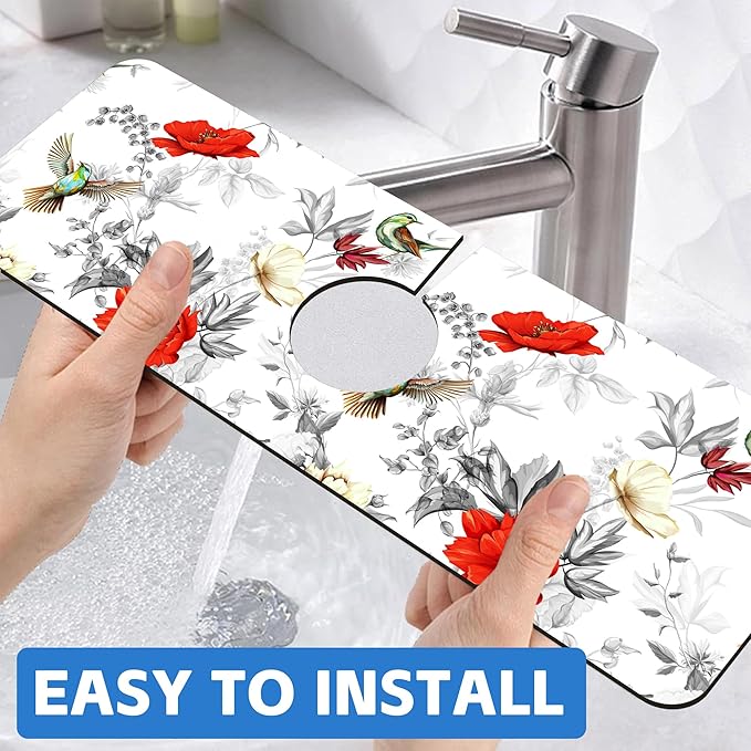 Poppy Wildflower Nightingale Sink Faucet Absorbing Mat Sink Splash Guard Faucet