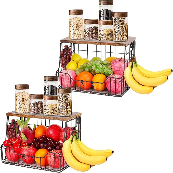 Livabber Fruit Basket for Kitchen, Metal Fruit Vegetable Storage Bin