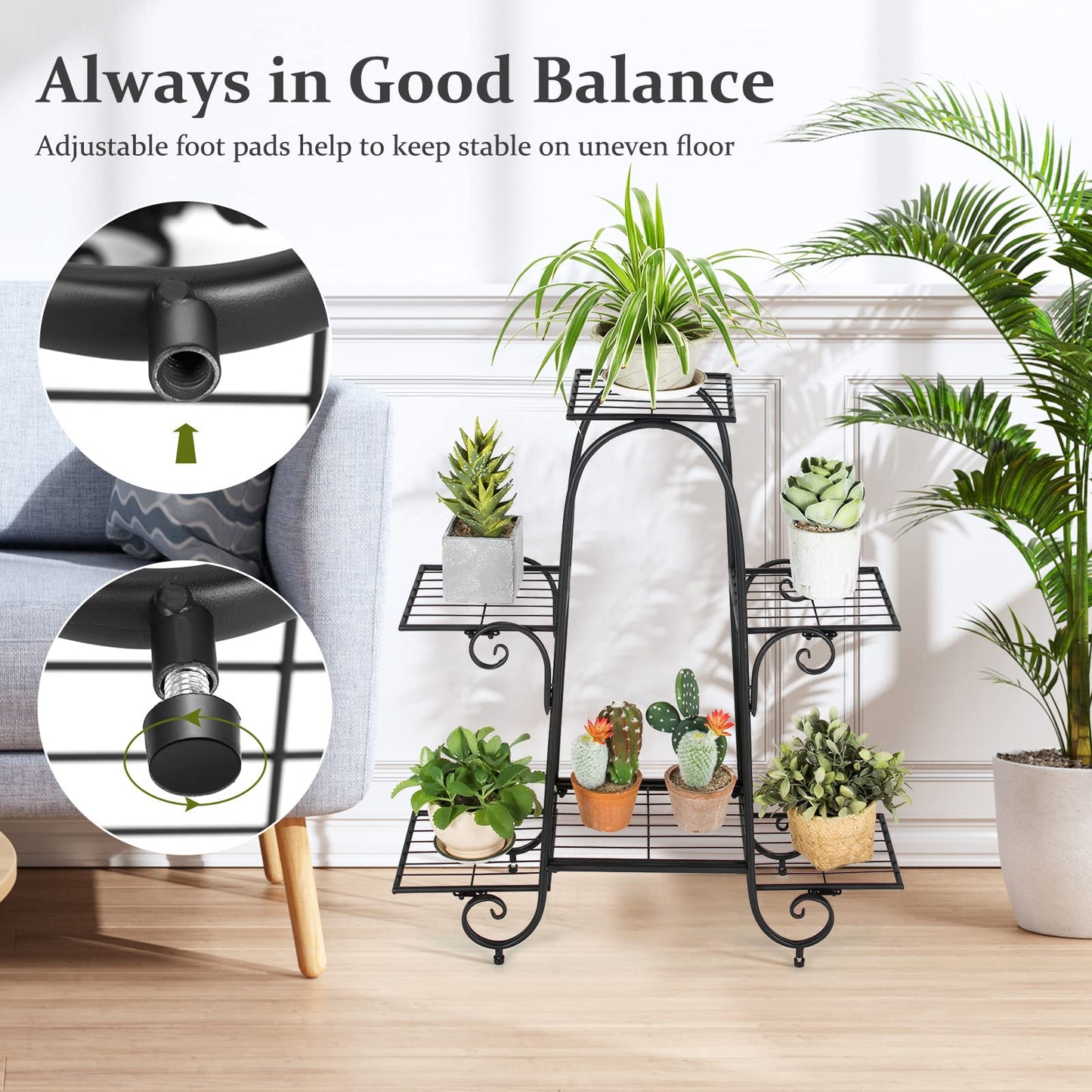 Giantex 6 Tiers Metal Plant Stand Flower Pots Holder, Plant Display Rack for Patio Garden Balcony Home, Indoor Outdoor Storage Shelf Decorative Planter Vertical Flowerpot Holder