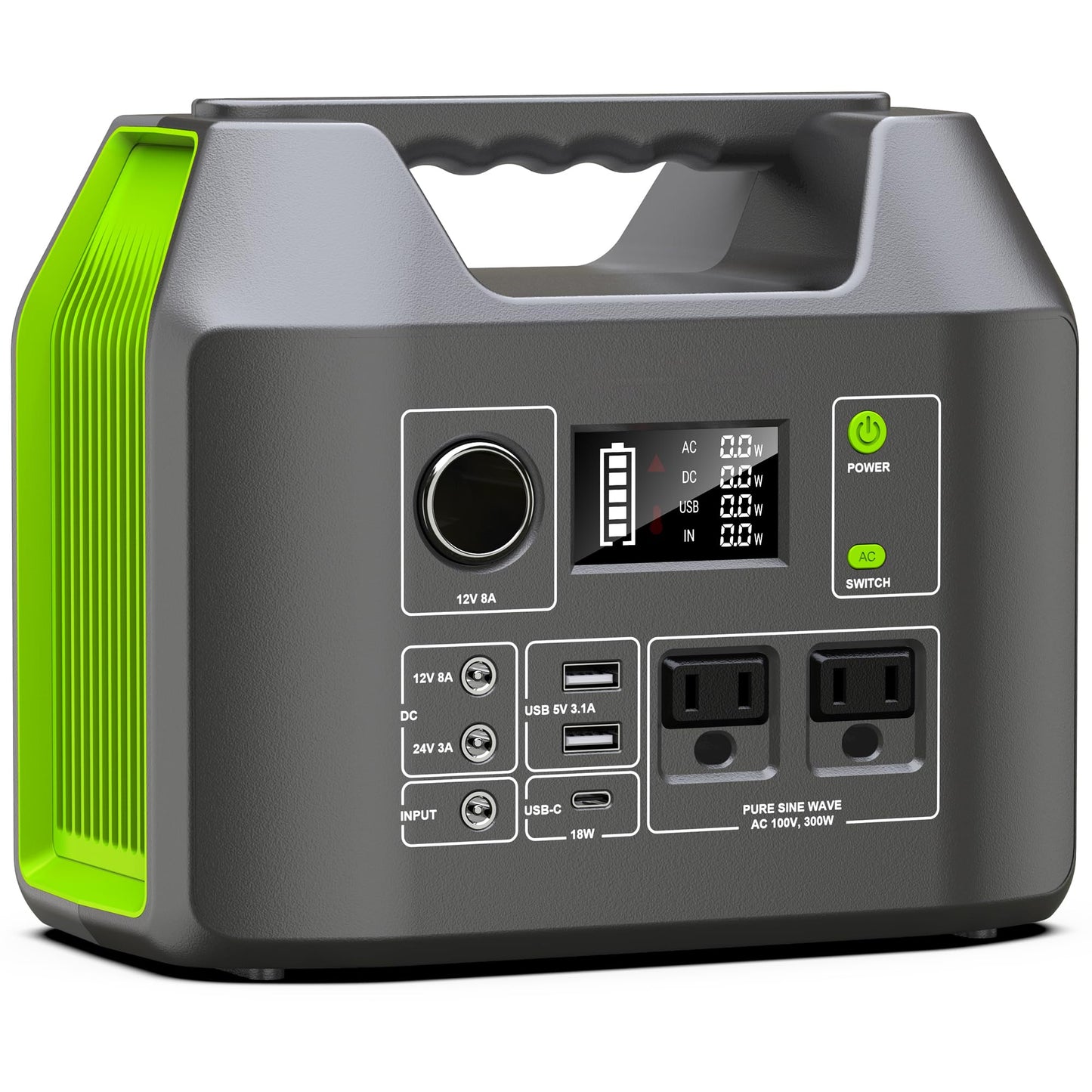Portable Power Station EnginStar 300W Solar Generator 110V 296Wh Power Bank Two Pure Sine Wave AC Outlet 80000mAh Lithium Battery Pack for Camping Outdoors Trip RV Hunting Vans Emergency Backup