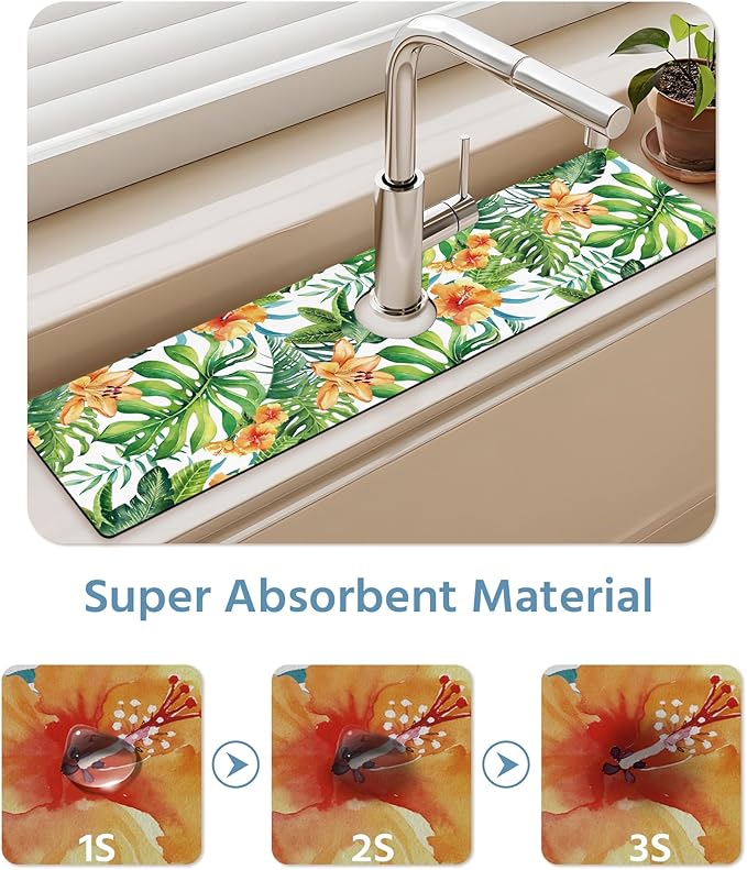 Patterned Sink Faucet Mat Kitchen Splash Guard Super Absorbent Drying Mat