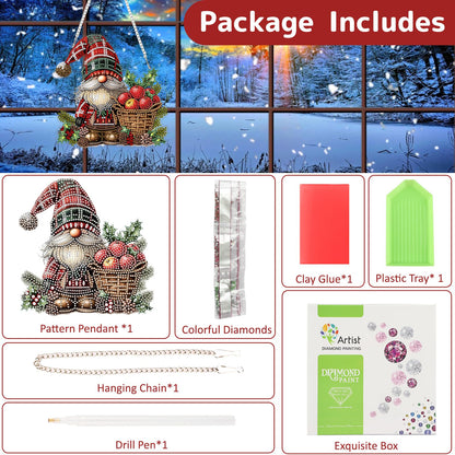 Genius maker Christmas Diamond Art Hanging Kits for Adults, Gnome Diamond Painting Pendant Kits, DIY Acrylic 5D Special Shaped Crystal Diamonds Gem Art Painting Ornament for Home Wall Decor Gift