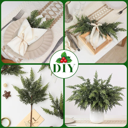 GLIDLION 18" Soft Textured Cedar Branches -12 Pcs, Artificial Christmas Cedar Branch Realistic Fake Pine Picks Faux Greenery Plants Stem for Vase DIY Crafts Garland Wreath Indoor Outdoor Home Decor