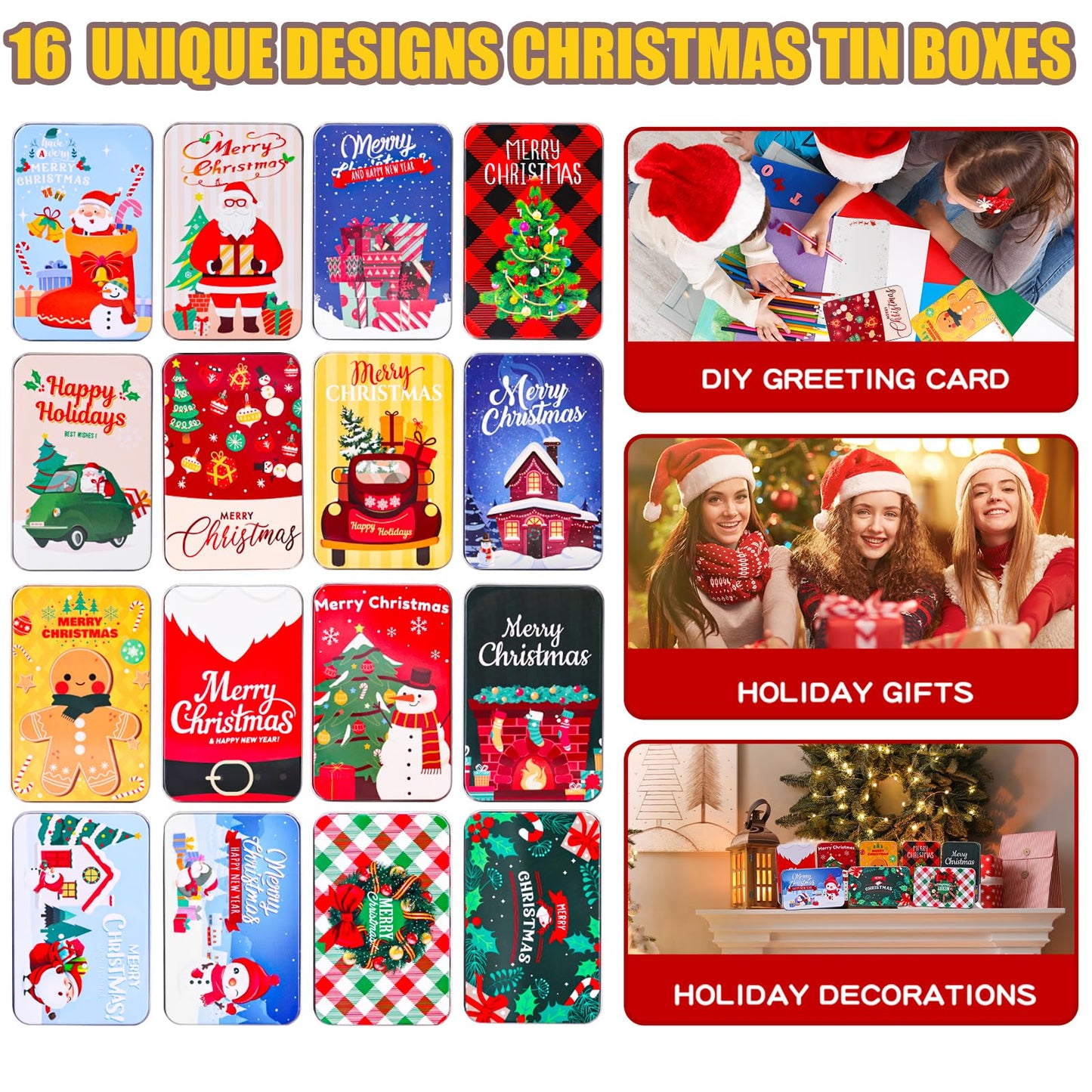 MGparty 16 PCS Christmas Gift Card Tin Holder Boxes Unique Gift Card Tin Boxes Holders with Lids for Christmas Holiday Gift Box Set, Xmas Party Favors