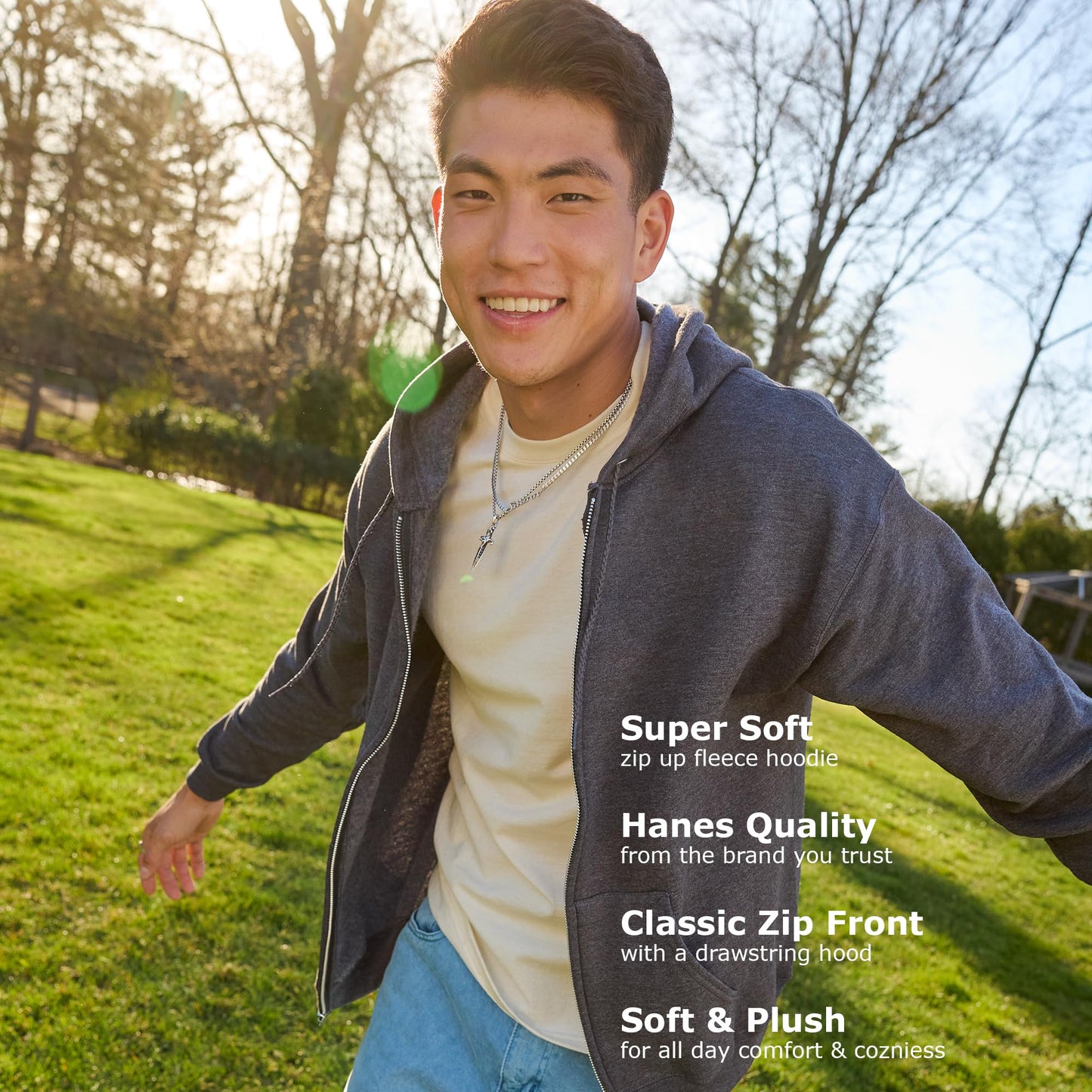 Hanes Mens Hoodie, Ecosmart Fleece Full-zip Zip-up Hooded Sweatshirt For Athletic-hoodies, Navy, Medium US