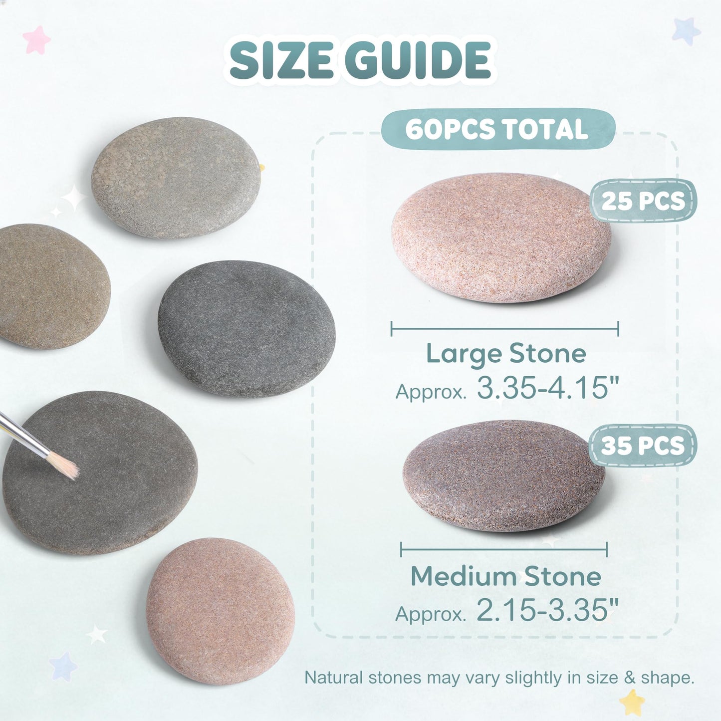 Rokraft 60 PCS Medium-Large 2.10-4.10" Smooth Natural River Rocks for Painting, Mixed Size Flat Painting Rocks for Classroom Projects, Group Crafts & Kids Art Activities