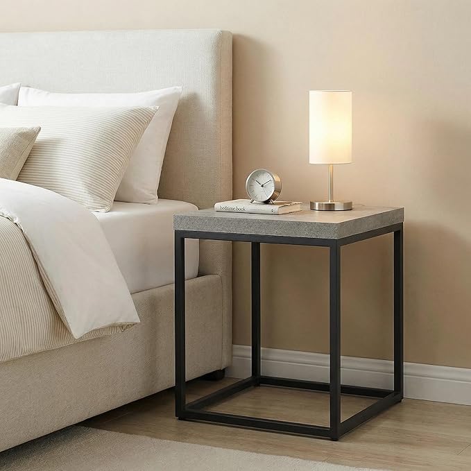 CENSI Modern Grey Square End Table, Extra Thick 1.6" Wood Top & Metal Frame