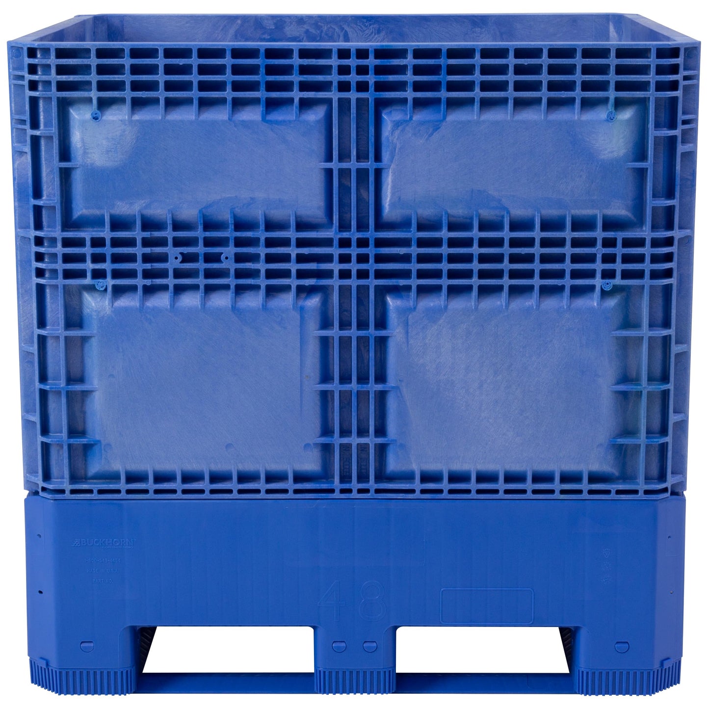 Buckhorn 48" x 40" x 46" Collapsible Bulk Box Container, General Purpose Plastic Stacking Gaylord Box with 4-Way Forklift Access and 2 Drop Doors, 1100 lb Capacity Storage Tote, Blue (BG48404602)