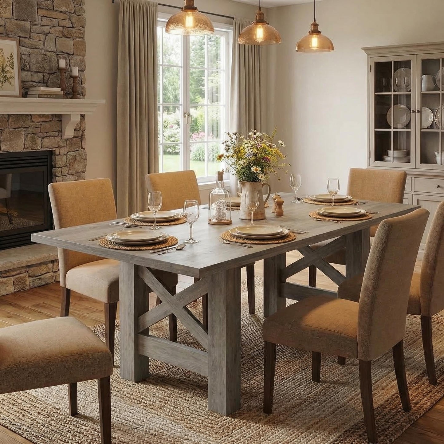 Garvee Wood Farmhouse Dining Table for 6-8, Heavy Duty Large Kitchen Table, 70.87" Long Rectangular Dining Room Tables with Strong Legs, Thickness Tabletop, for Big Family, Dinette, Rustic Gray