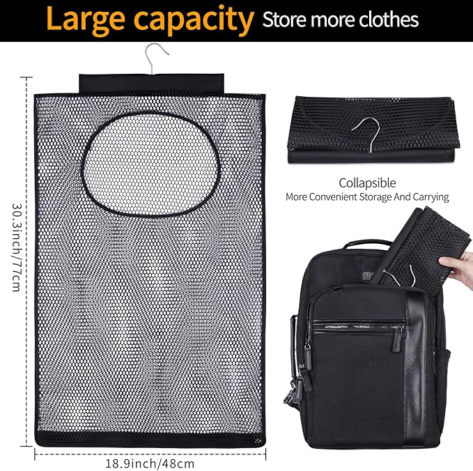 Breathable Mesh Laundry Hamper, Bringing Hooks Foldable Hanging Shower Caddy