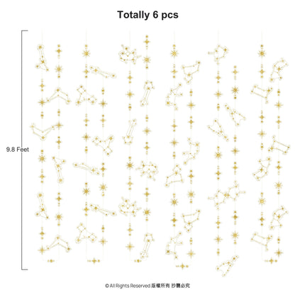 Cheerland Glitter Celestial Party Decorations Constellation Birthday Decoration Star Garlands Witchy Backdrop Astrology Decor Zodiac Theme Banner Hanging Stars Streamer Galaxy Party Suppplies (Gold)