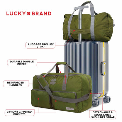 Lucky Travel Duffel Bags 65L, Gym Bag, Travel Bag & Large Duffle Bag for Men, Foldable Overnight Weekender Bags for Women & Men with Adjustable Shoulder Strap, Loden Green