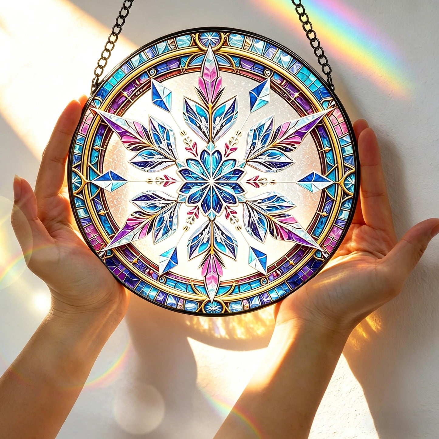 Stained Glass Window Hanging, 7.8 Inch Snowflake Stained Glass Suncatcher, Sun Catchers Indoor Window Ornament, Suncatcher for Windows Hanging, Christmas Window Decor, Winter Christmas Keepsake Gifts