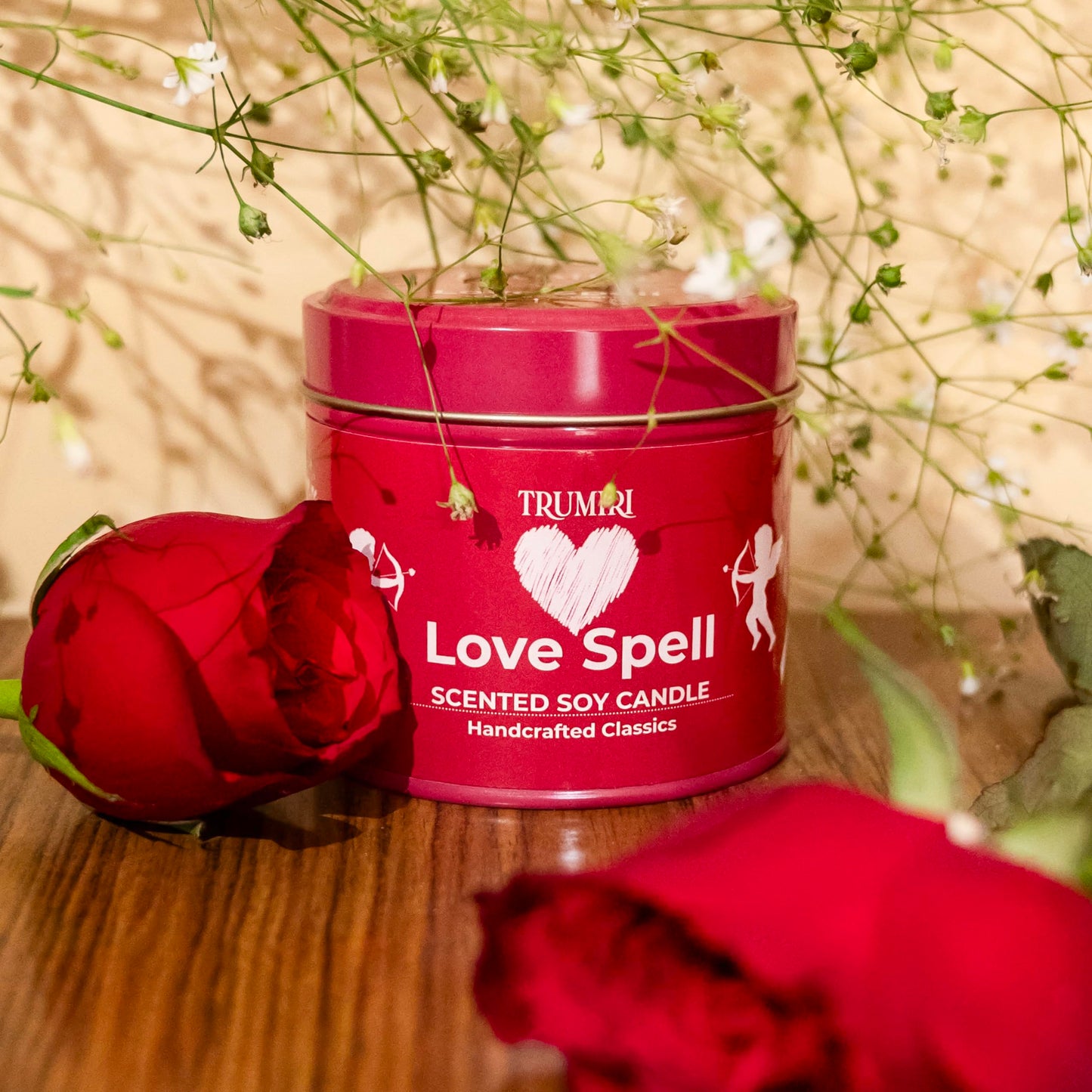 Love Spell - Scented Candles for Women & Men with Rose Petals and Crystals - 5oz Soy Clean Organic Non Toxic - Velas Aromáticas - Aromatherapy Spa Valentines Gift Home Décor Aesthetic Candel