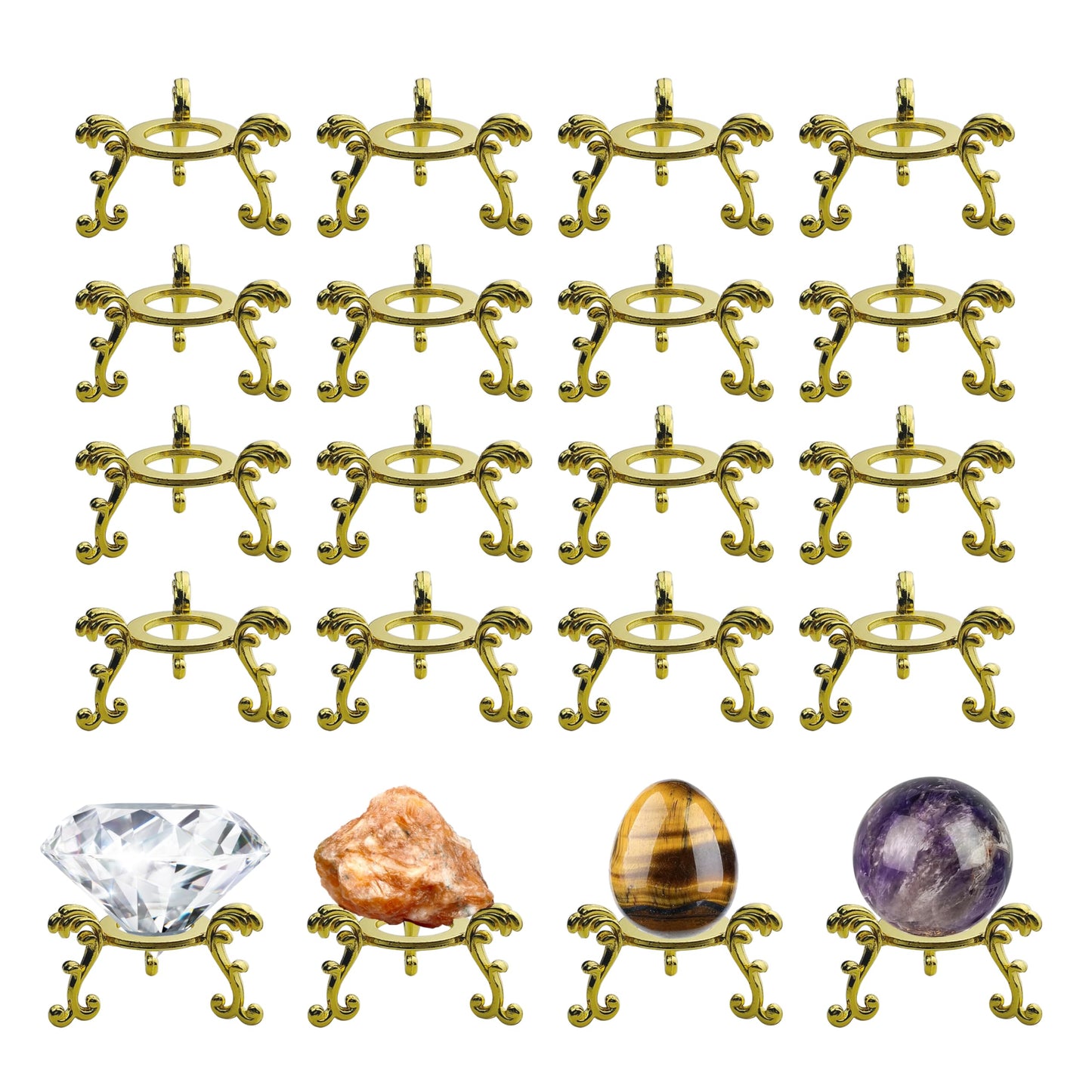 OmyLens 20Pcs Gold Crystal Ball Stand for Displaying Crystal Glass and Natural Rocks, Easter Egg, Sphere Display Holder, for Sphere or Stone (gold)