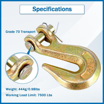TBAPFS 4Pcs 3/8 Inch Clevis Grab Hooks Grade 70 Chain Hook 7500 Lbs Working Load Limit for Trailer Truck Transport
