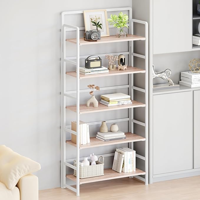 No Assembly Folding Bookshelf, 5 Tiers Collapsible Book Shelf