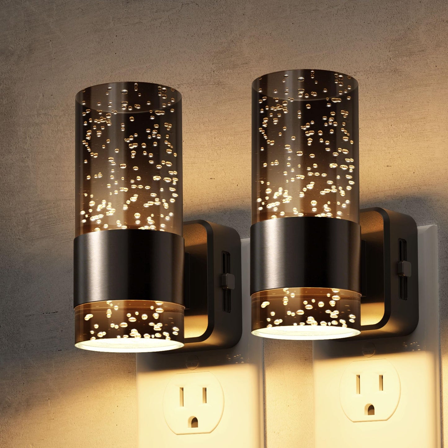 L LOHAS LED Night Lights Plug into Wall, 2 Pack Acrylic Bubble Night Light,Dimmable Nightlight with 0-100 LM, 3000K Plug in Night Light with Dusk to Dawn Sensor, for Bathroom Hallway Bedroom