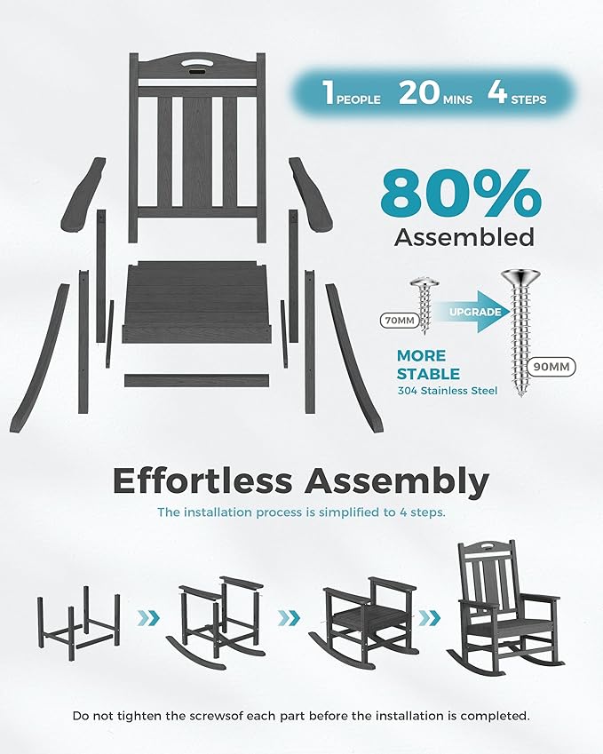 Ciokea Oversized Outdoor Rocking Chairs Set of 3, 380lbs Heavy-Duty Large Patio Rocker, High Back Cozy Porch Chairs, Weather Resistant Patio Rocking Chairs for Outside, Fire Pit, Deck, Dark Grey
