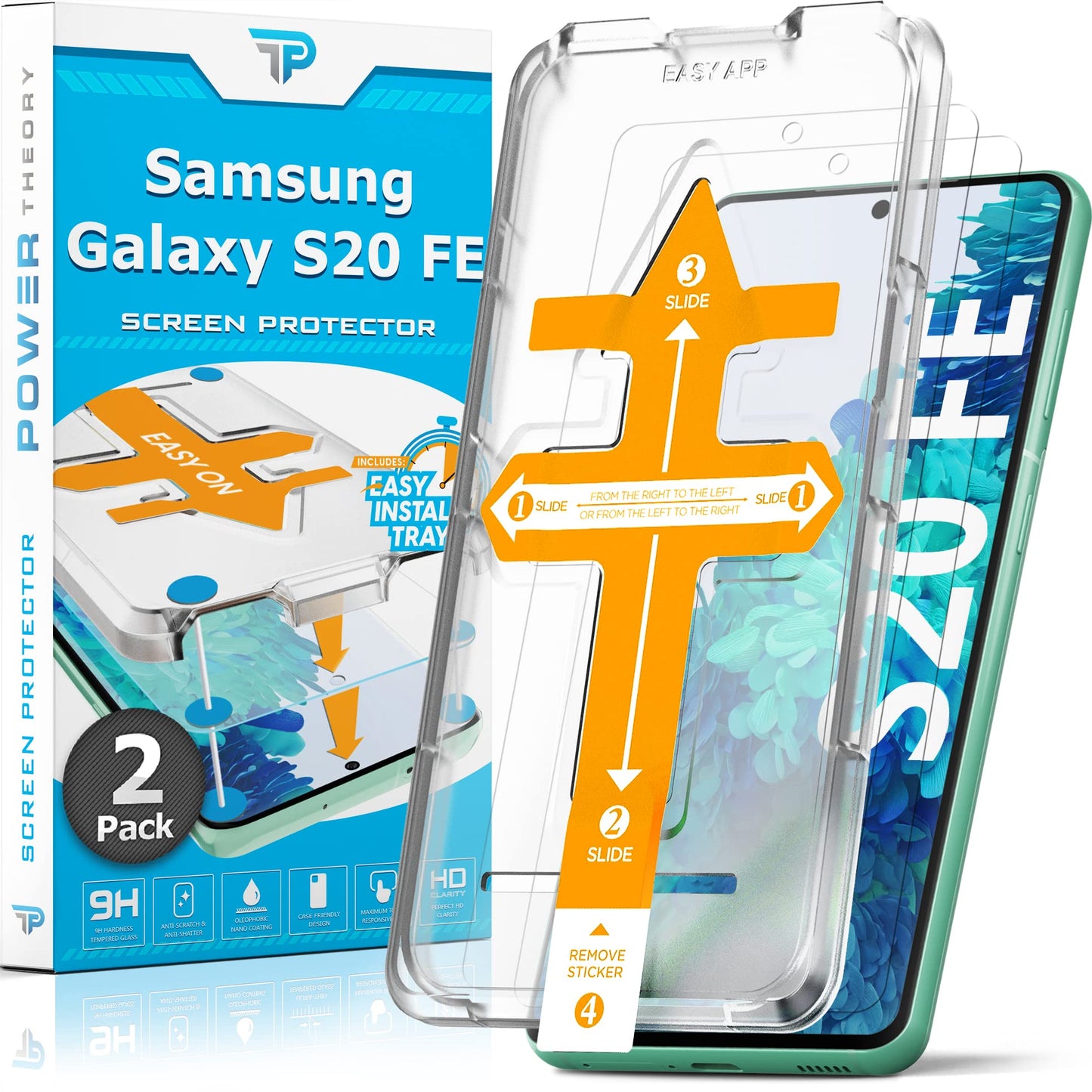 Power Theory Designed for Samsung Galaxy S21 FE 5G Screen Protector Tempered Glass [9H Hardness], Easy Install Kit, 99% HD Bubble Free Clear, Case Friendly, Anti-Scratch, 2 Pack