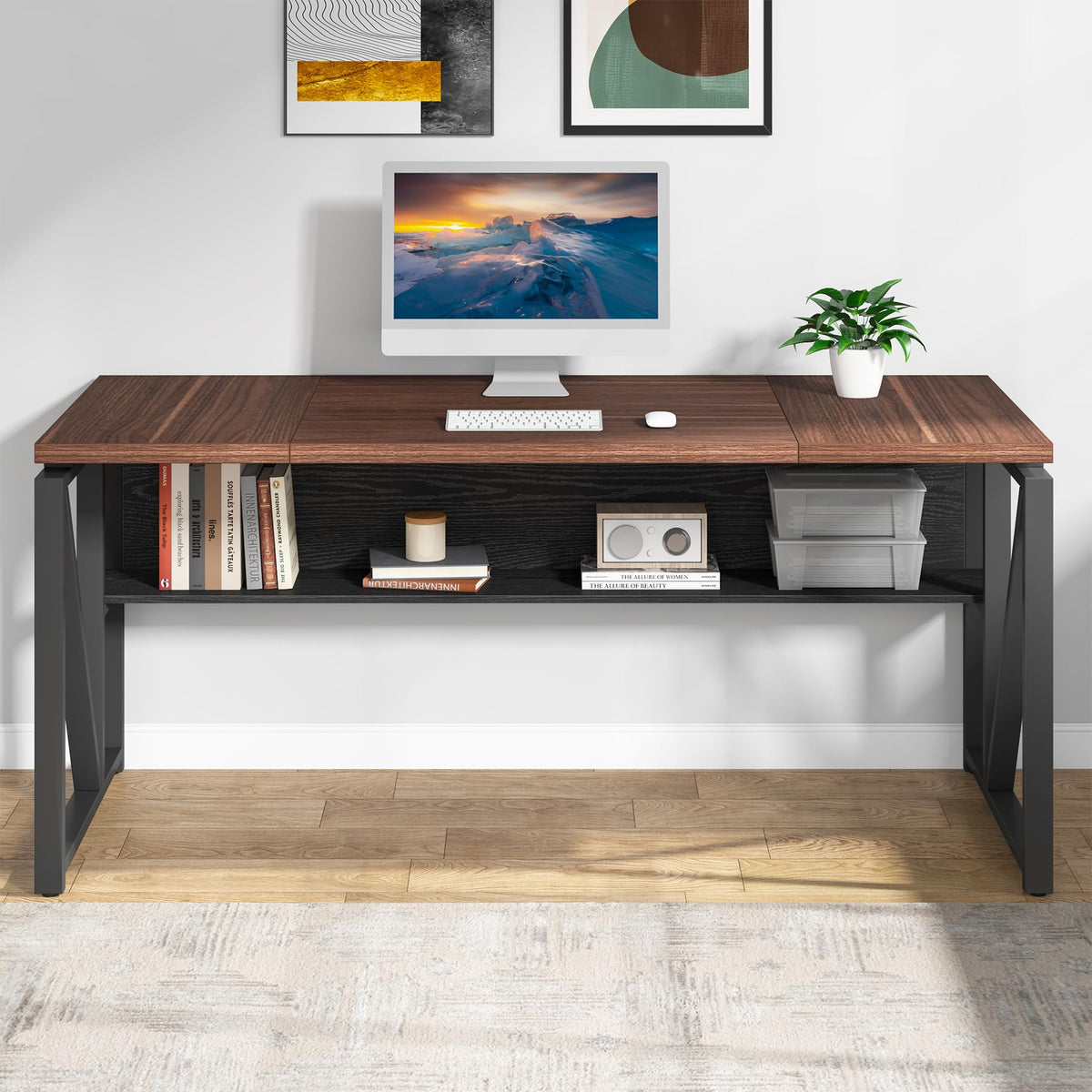 Tribesigns Office Desk with Drawers Sets, 63 inches L Shaped Computer Desk with Mobile File Cabinet,Big Executive Desk for Home Office Furniture Sets (Dark Brown, 63-inch)
