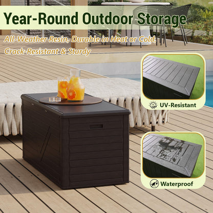 MAKE CHANGES 260 Gallon Outdoor Storage Box, Waterproof Resin Double-Wall Deck Box Organizer with Removable Dividers for Patio Cushion Storage, Lockable Outside Container for Garden Tools