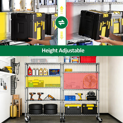 IZEUK 5-Tier Storage Shelving Unit with Wheels, Adjustable Heavy Duty Steel Wire Rack Organizer (Chrome, 17.7" D x 47.2" W x 76.7" H, 1750 lbs Capacity) for Garage, Kitchen, Pantry, Laundry, Basement