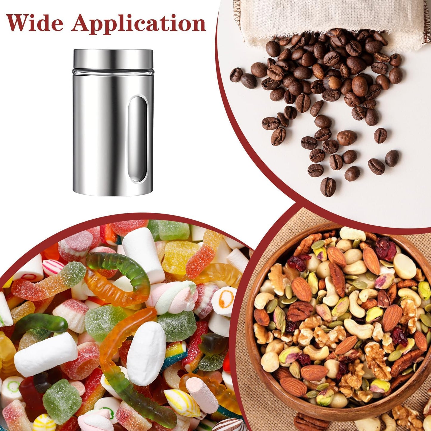 3 Pack Large Kitchen Canisters Set Airtight Coffee Sugar Tea Candy Storage Jars with Window Glass Stainless Steel Containers with Lids for Flour Cookies Spices Grains Kitchen Decorations(32oz)