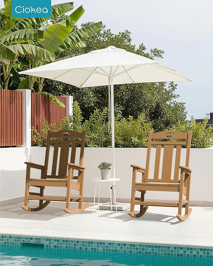 Ciokea Oversized Outdoor Rocking Chairs Set of 2, 380lbs Heavy-Duty Large Patio Rocker, High Back Cozy Porch Chairs, Weather Resistant Patio Rocking Chairs for Outside, Fire Pit, Deck, Teak
