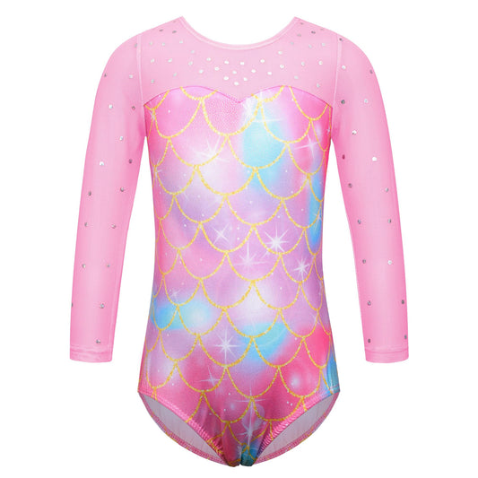 TFJH E Gymnastic Leotard Girls 3/4 Sleeve Practice Outfits Activewear Ballet Dance Bodysuit Pink Scale 4A