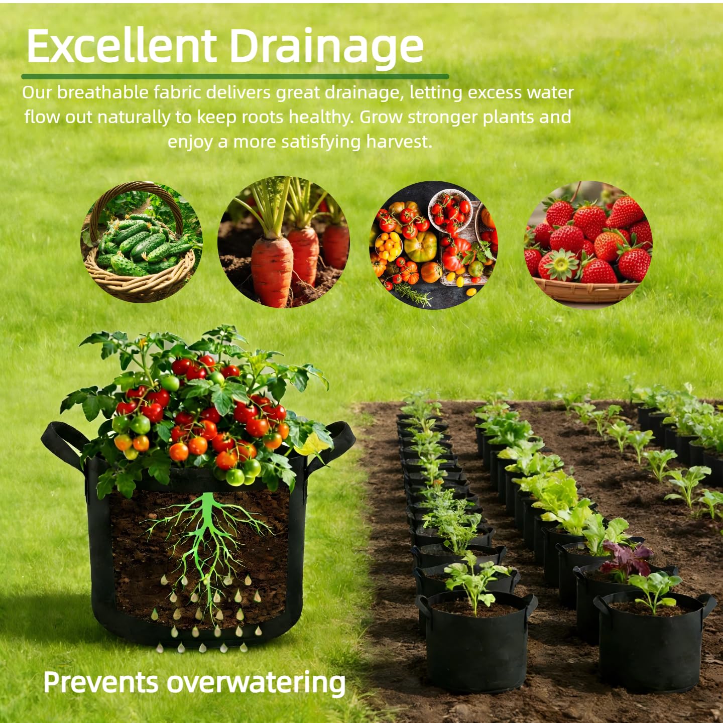 Dipuosile 6-Pack 10 Gallon Grow Bags Extra-Long Handles, Heavy Duty 300G Thickened Nonwoven, Fabric Growing Bags for Tomato, Potato,Vegetables, and Flowers