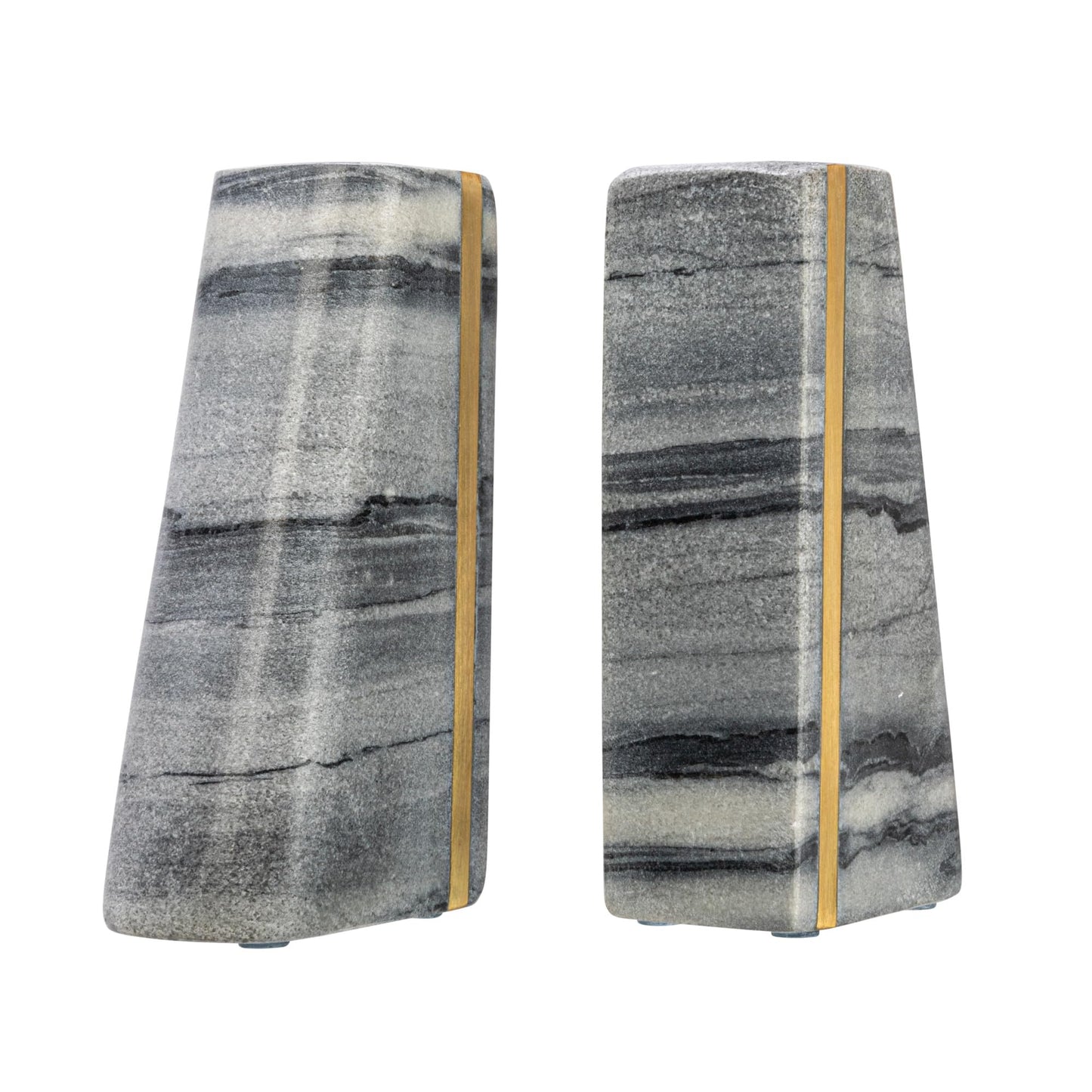 Main + Mesa Modern Marble Bookends with Brass Detail, Set of 2, Grey