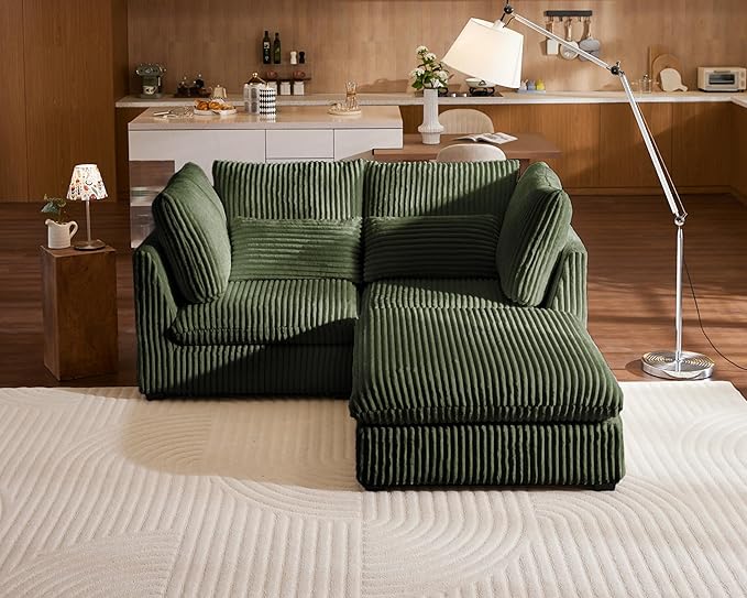 77" Oversized Corduroy Couch Modular Sectional Sofa, Washable Cloud Couch
