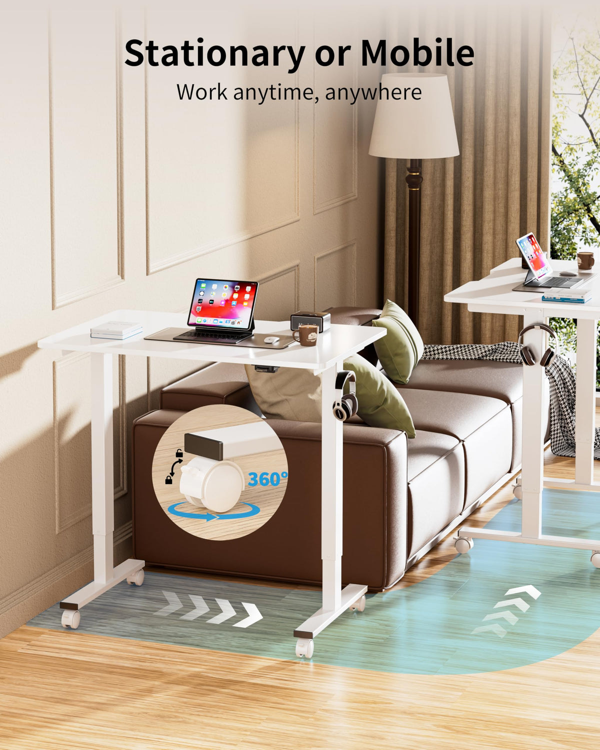 BIZUM 39.4" Small Electric Standing Desk Height Adjustable, Whole Piece Stand Up Computer Desk Work Study Writing Gaming Desks for Home Office White