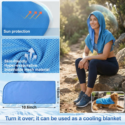 Upgrade Dual-Layer Cooling Hoodie Towel - Instant Ice Cooling Towel for Neck & Face Breathable Mesh & PVA Neck Wraps Cooler for Hot Weather Outdoor Work,Sports,Yoga,Camping & Outdoor Activities