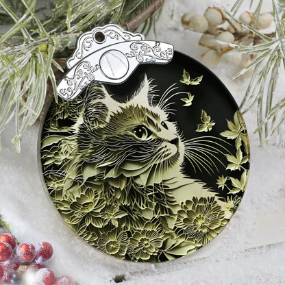 Stained Glass Cat Christmas Ornament - Clearance Xmas Gift for Cat Lovers