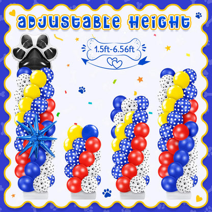 Kasyat 2 Sets Dog Paw Balloon Column Stand Kit Red Yellow Blue Paw Print Polka Dot Bone Shaped Balloon Arch Garland Kit with Stand for Dog Birthday Decorations Puppy Men