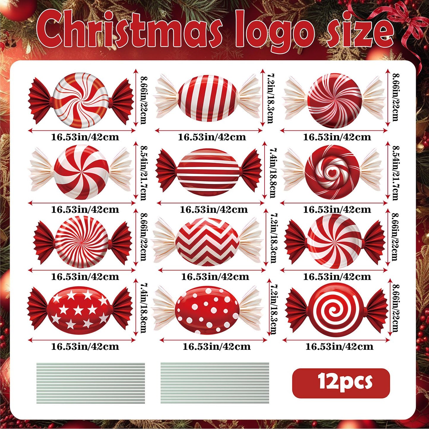 B‌oGlowHaven 12ct Candy Christmas outdoor Decorations‌ Birthday Decorations Waterproof Corrugated Cardboard Yard Signs with 24 Plastic Stakes 17 inch Holiday Pathway Decor for Garden Walkway and Party
