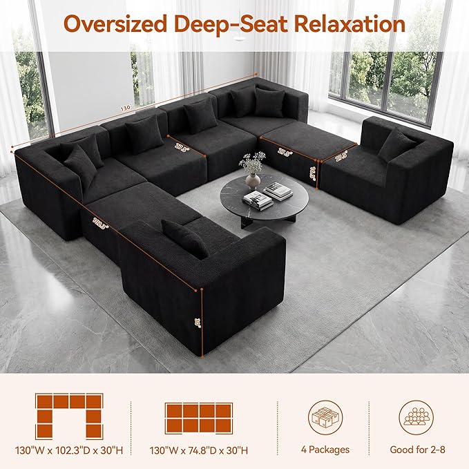 MONVANE Modular Sectional Sofa, Oversized 8 Seat Convertible U Shaped Couch