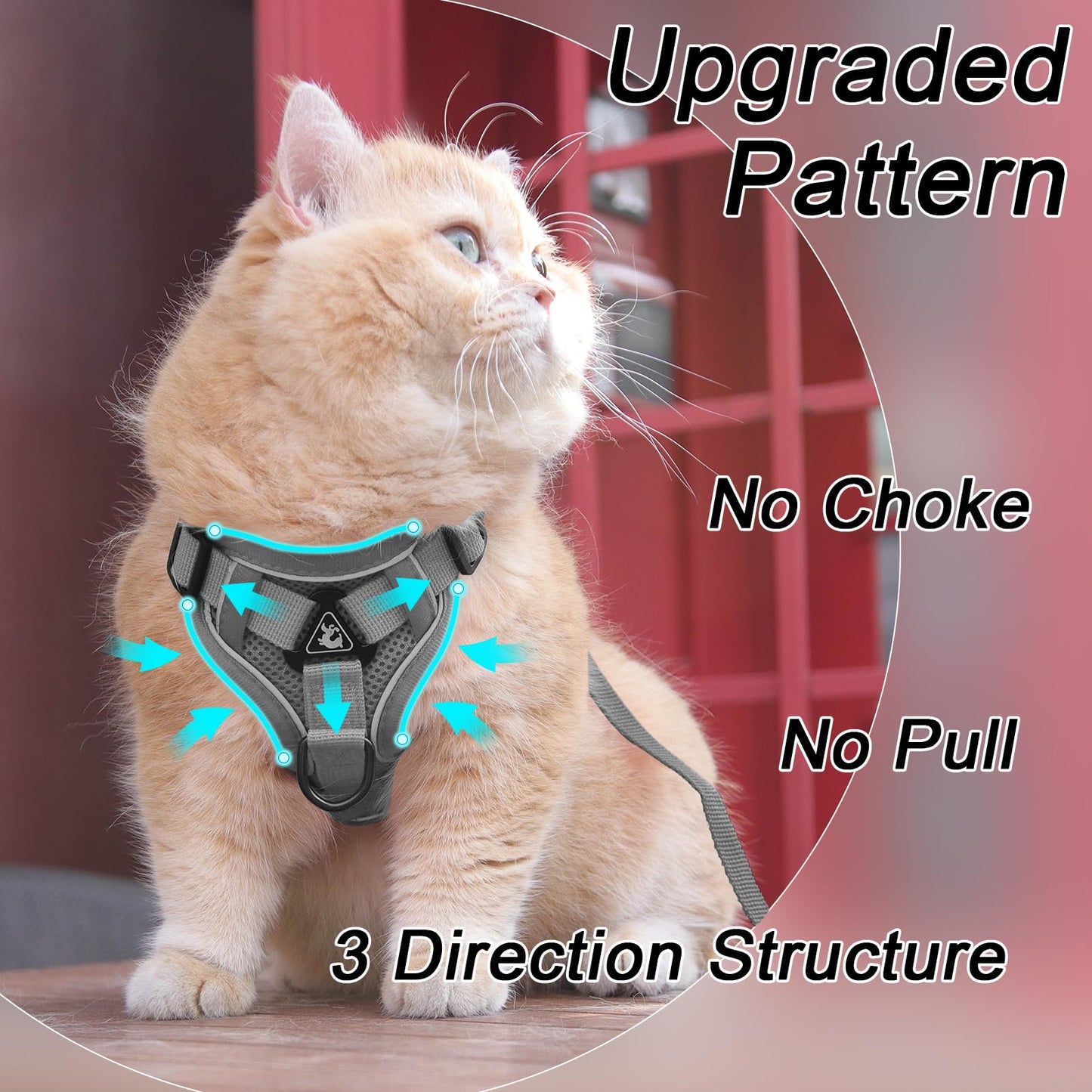 Cat Harness and Leash Set, Upgraded Escape Proof Adjustable Kitten Vest with Lead for Small Cat Outdoor Walking, Soft Breathable Mesh Jacket with Reflective Strips for Dark Night (S, Mature Gray)