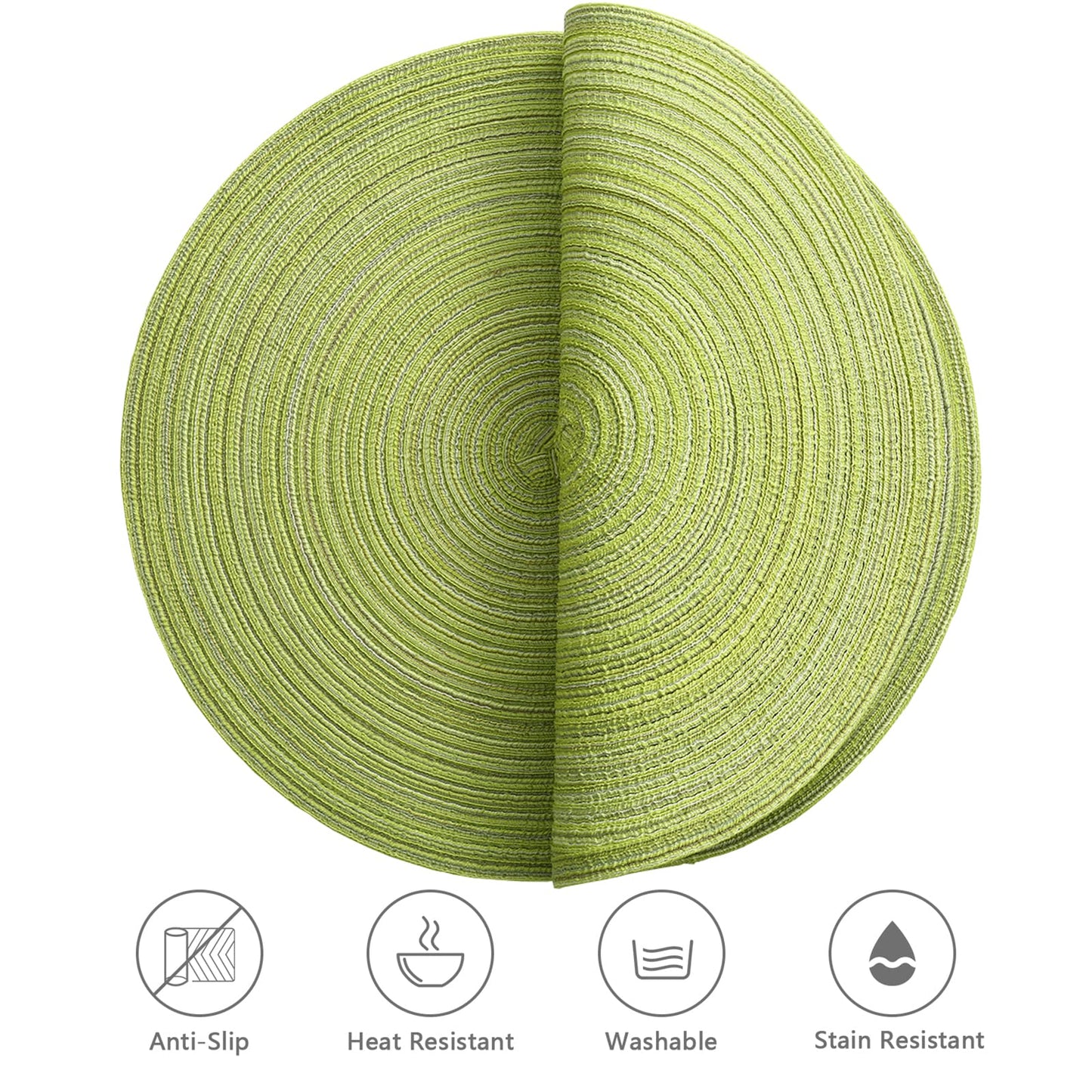 Placemats,Table Mats,Round Placemats Set of 6,Washable Easy Clean Heat-Resistant Non-Slip for Kitchen Table(Green)