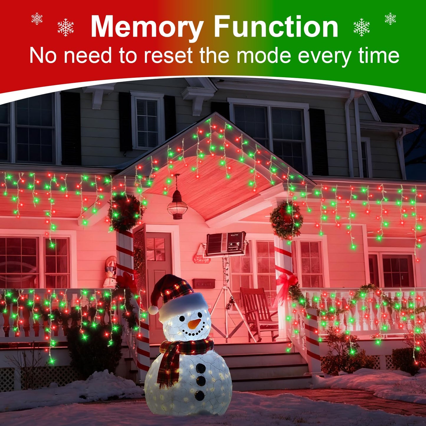 QITONG Red and Green Icicle Lights for Outside, 33ft 400 LED String Lights Indoor with 8 Modes, Clear Wire Connectable Icicle Christmas Lights Plug in