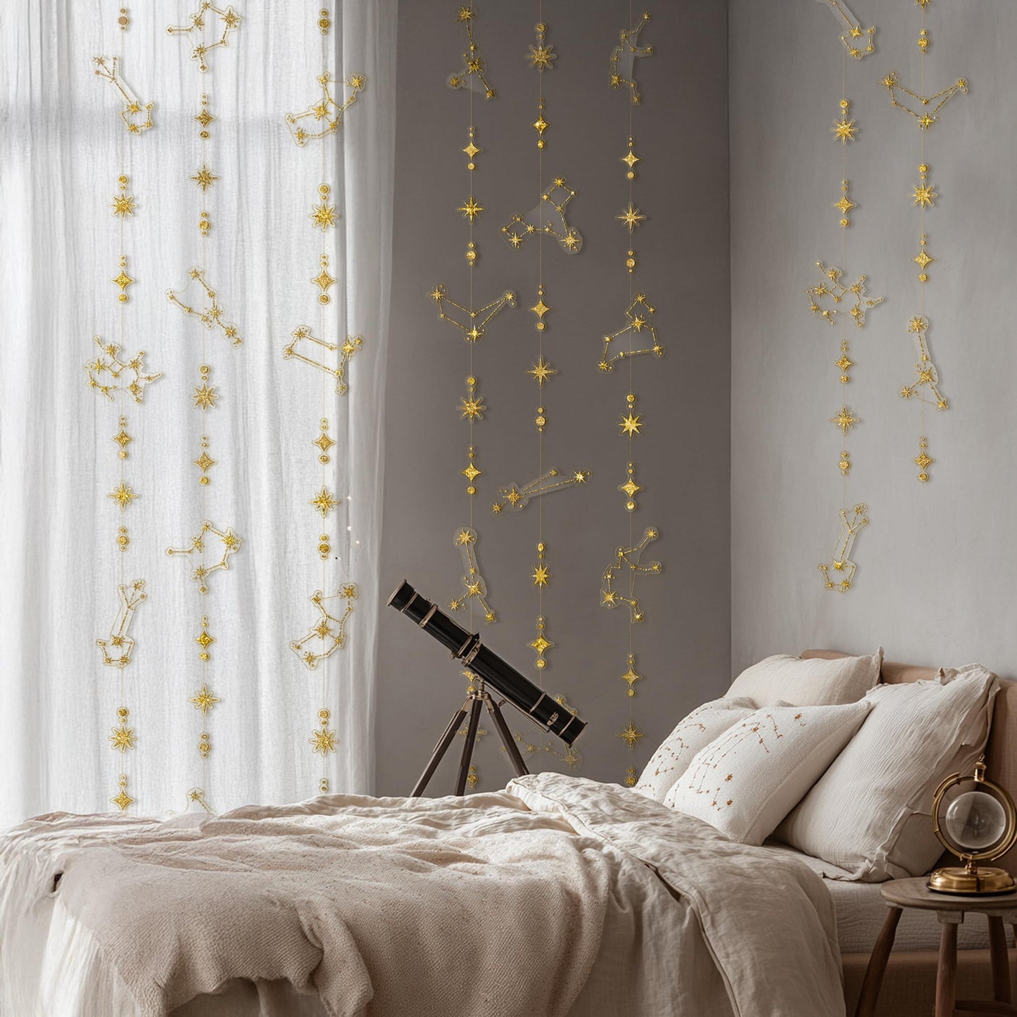 Cheerland Glitter Celestial Party Decorations Constellation Birthday Decoration Star Garlands Witchy Backdrop Astrology Decor Zodiac Theme Banner Hanging Stars Streamer Galaxy Party Suppplies (Gold)